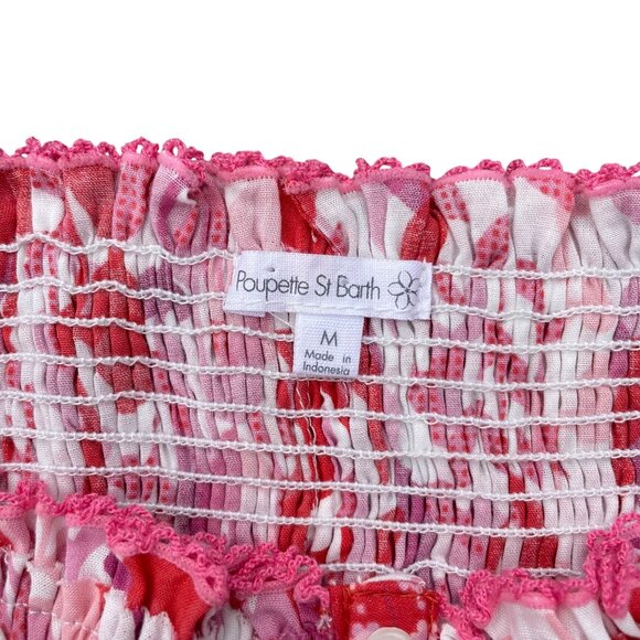 Poupette St. Barth Triny Tiered Dress Womens M Red & White Floral Smocked Resort - Picture 4 of 6